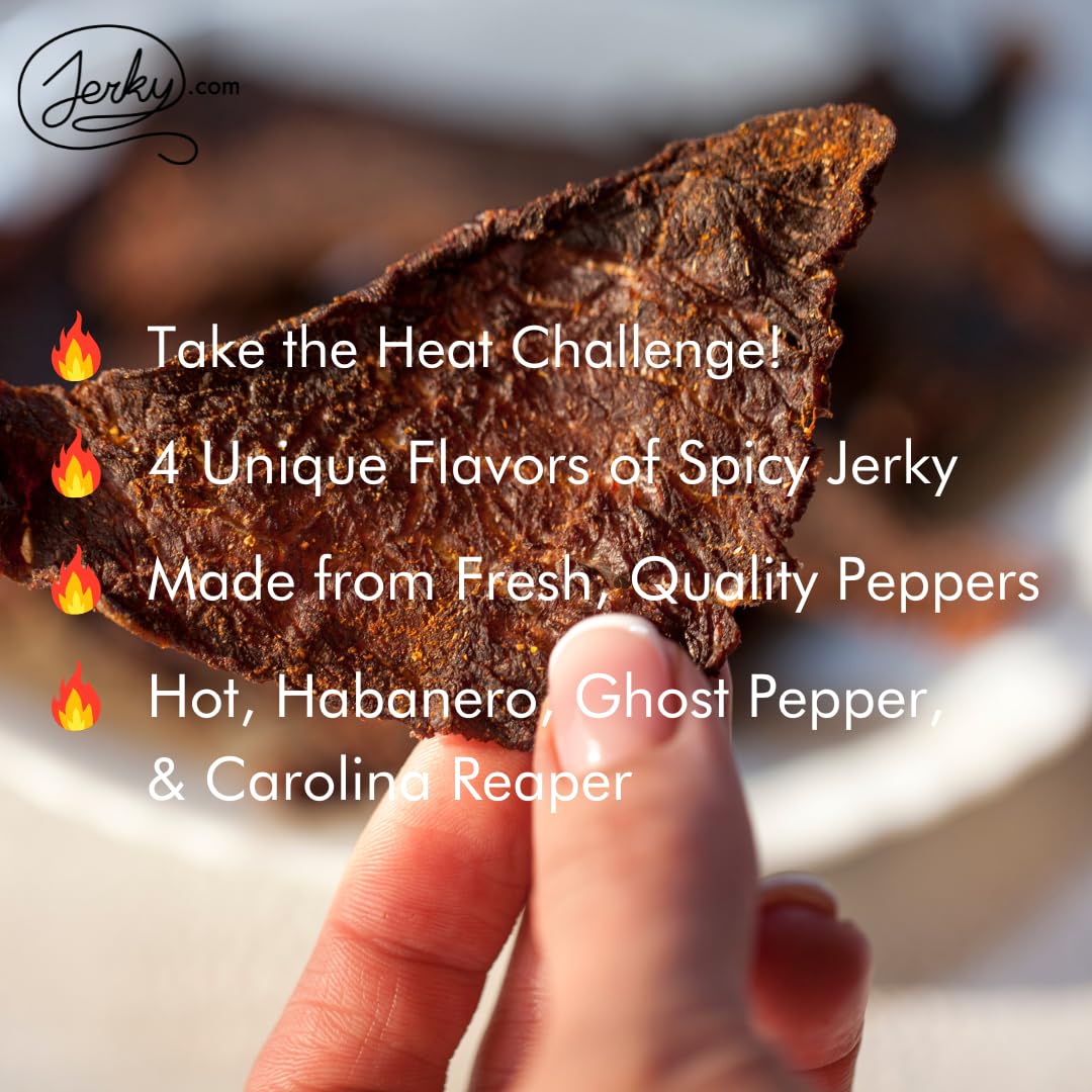Jerky.Com Hot Jerky Sampler - Featuring Habanero, Ghost Pepper, Carolina Reaper, And Classic Hot Beef Jerky - Perfect For Heat S