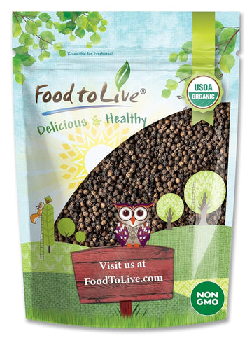 Food to Live - Organic Black Pepper, 2 Pounds - Whole Dried Peppercorns, Non-GMO, Kosher, Vegan, Bulk, Great for Spicing and Sea
