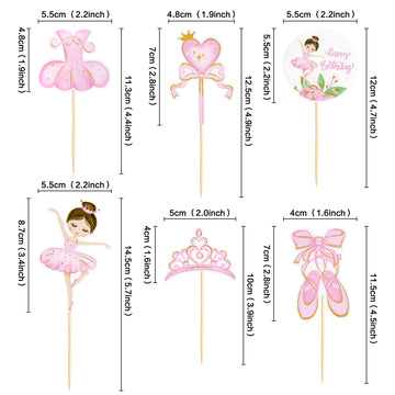 Ercadio 24 Pack Ballerina Tutu Cupcake Toppers Pink Ballet Girl Cupcake Toppers Ballet Happy Birthday Cupcake Picks For Ballerin