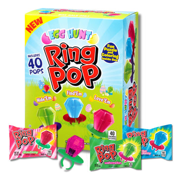 Easter ''Egg Hunt'' Ring Pops - Easter Egg or Basket Stuffers - Gift Box of 40 Pops By Lyza's Sweets & Treats