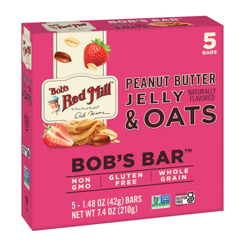 Bobs Red Mill Peanut Butter Jelly & Oats Snack Bar - 5 Bars (Pack of 1) - Gluten Free, Non-GMO, Whole Grain