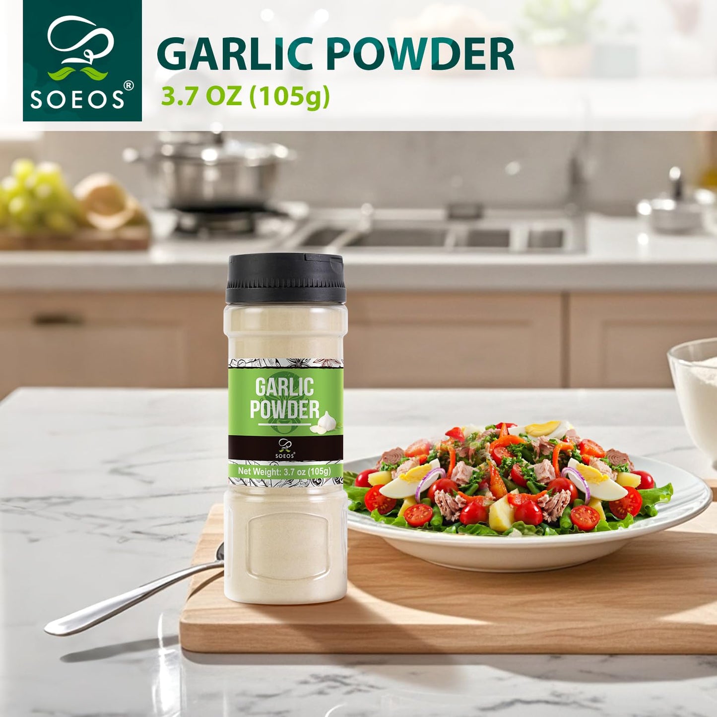 Soeos Garlic Powder, 105G (3.7Oz), Garlic Powder Seasoning, Additive Free, Non-Gmo, Garlic Seasoning For Flavor Vegetables, Gril