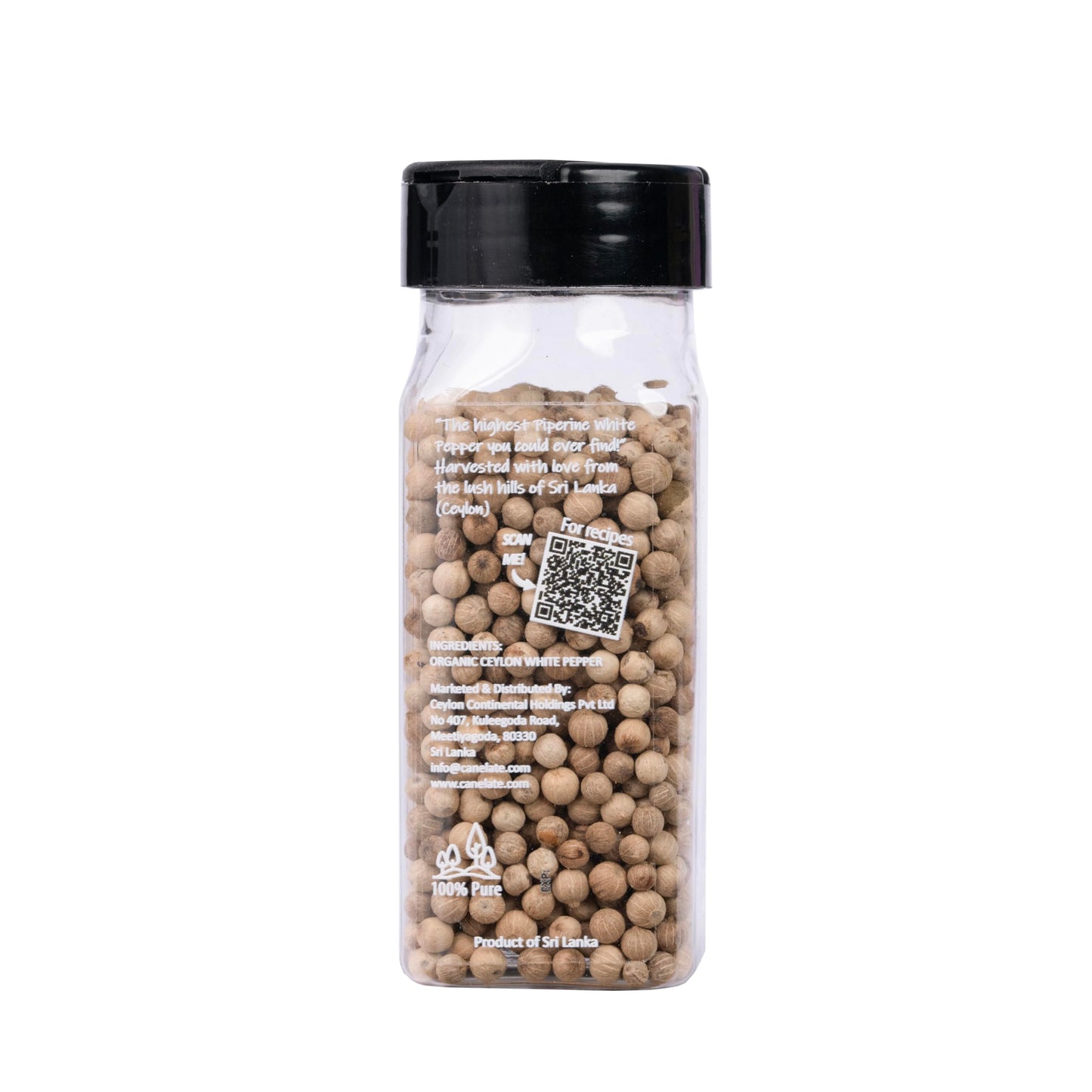 CANELAT   Organic White Pepper Whole 60g (2.12oz) - Packed at the source, 100% pure, Highest Piperine white peppercorns from sma