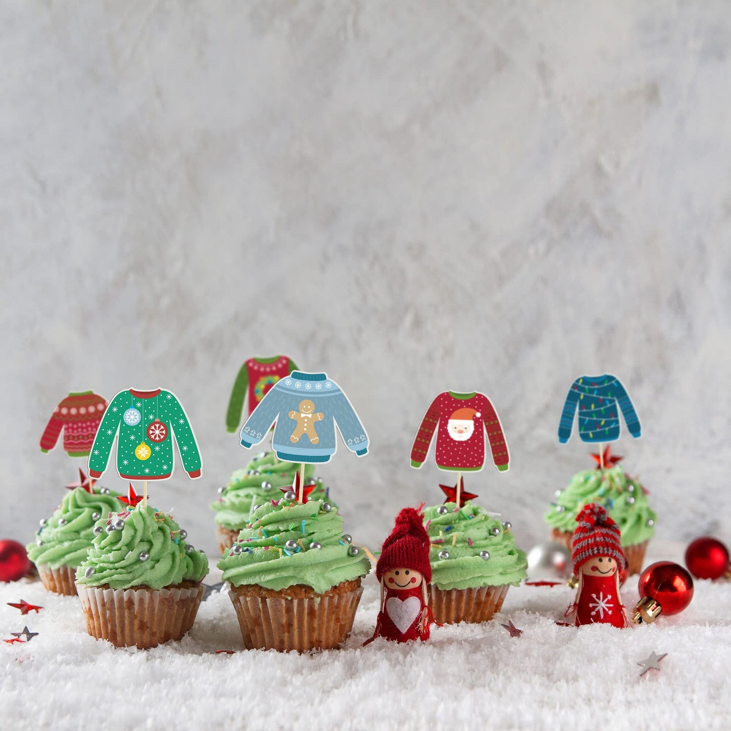 Gyufise 36Pcs Ugly Sweater Cupcake Toppers Ugly Sweater Party Decorations For Christmas Party Decorations Ugly Sweater Christmas