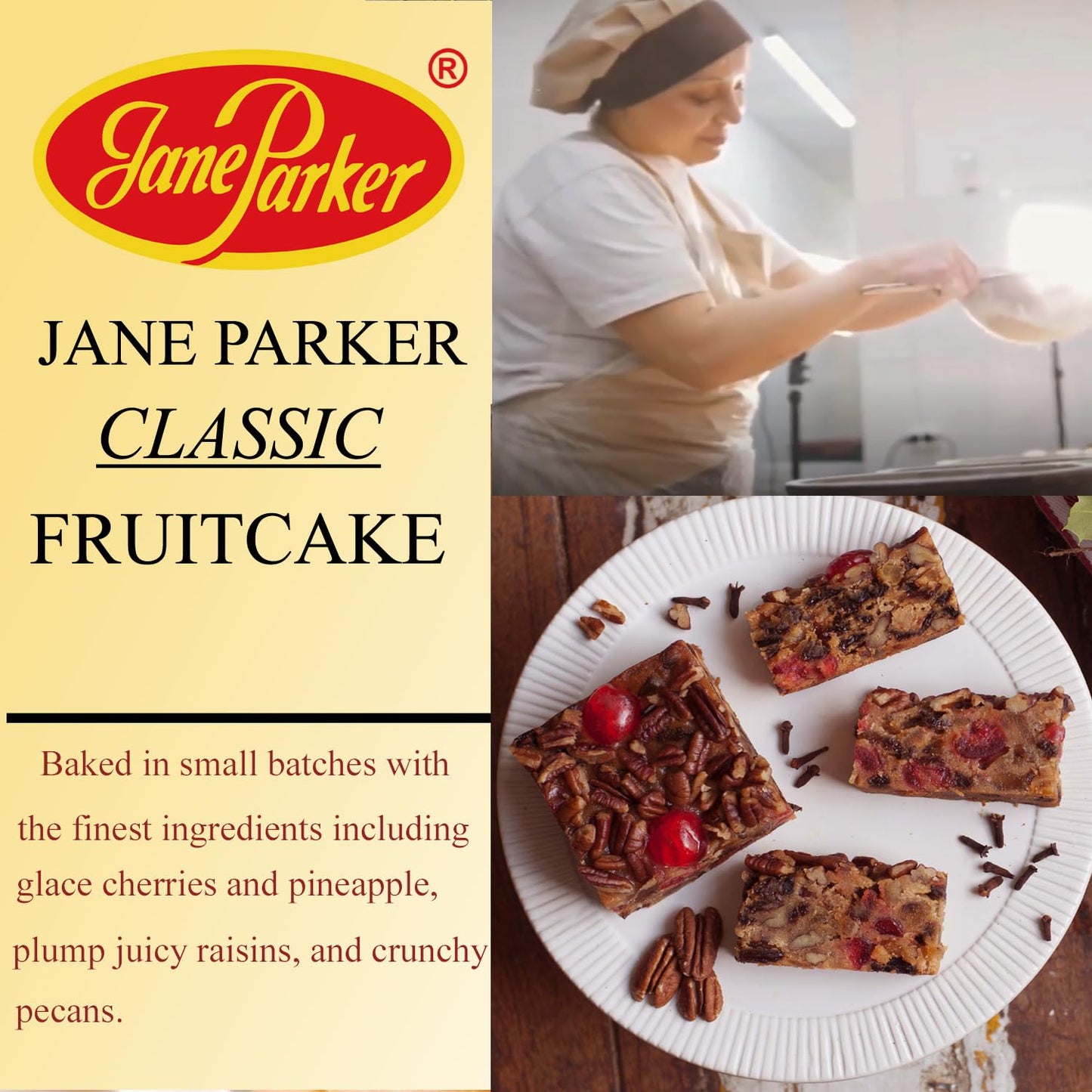 Jane Parker Fruitcake Classic Light Fruit Cake 1 pound (16 Ounce) Loaf in a Collectible Holiday Tin-Holiday Cake-Christmas Cake-