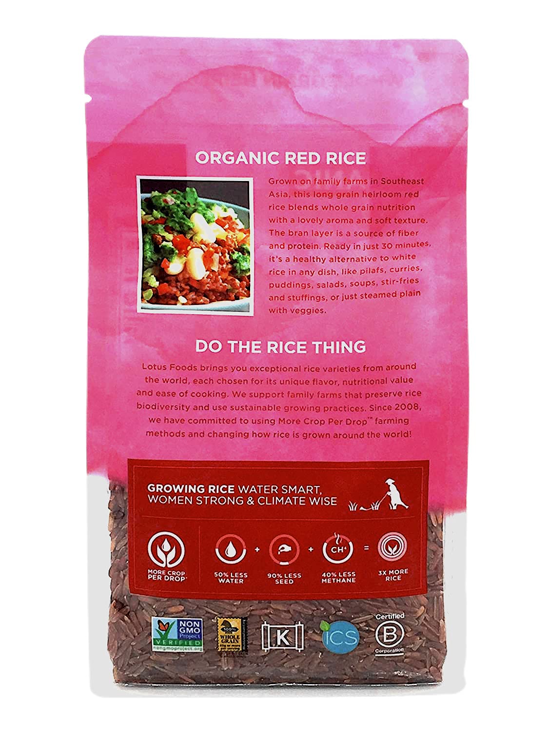 Lotus Foods Organic Red Rice - Red Rice Organic, Rice Red, Whole Grain Rice, Long Grain Asian Sticky Rice, USDA Organic, Non-GMO