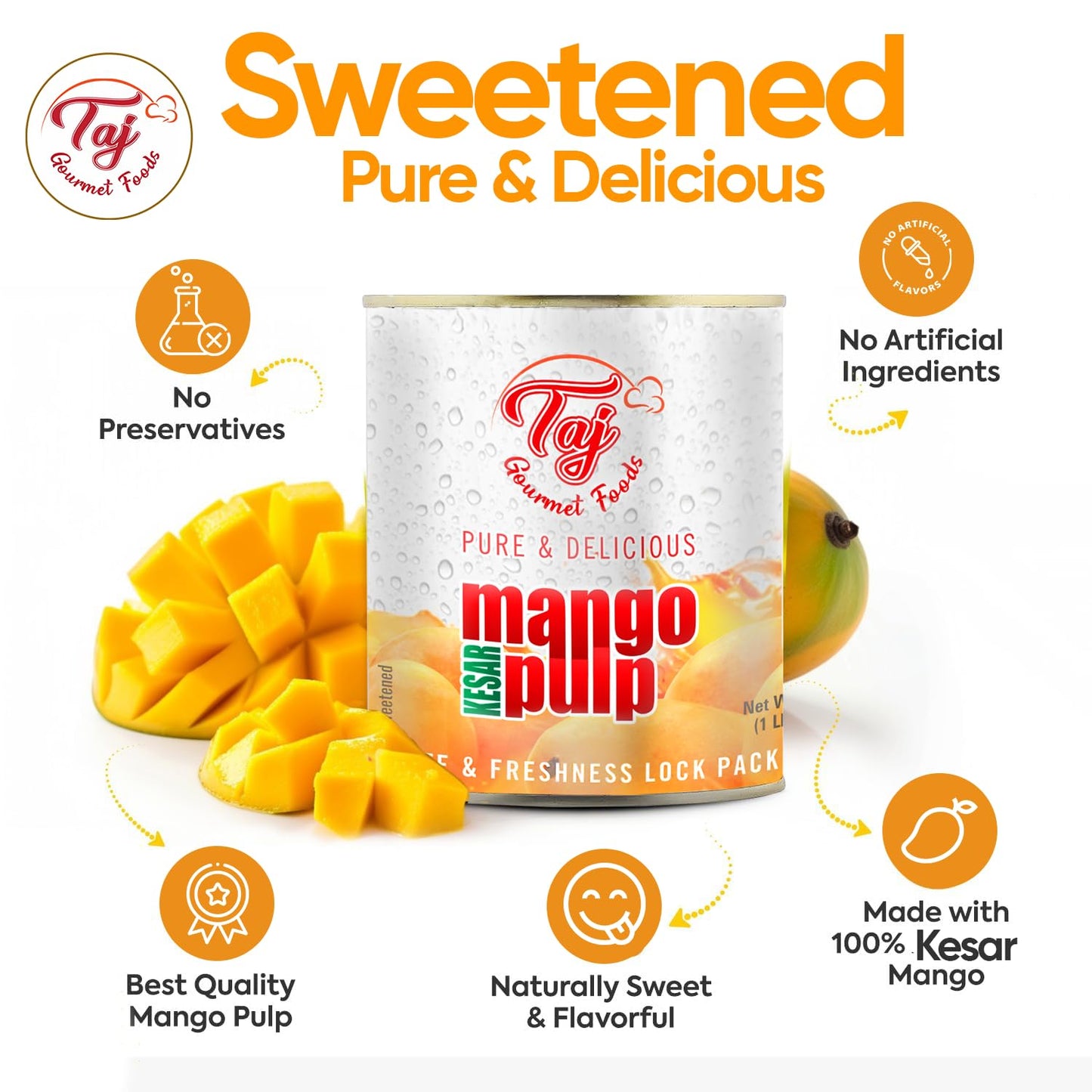 Taj Kesar Mango Pulp Puree | Great For Lassi Shake | 30-Ounce (850G)