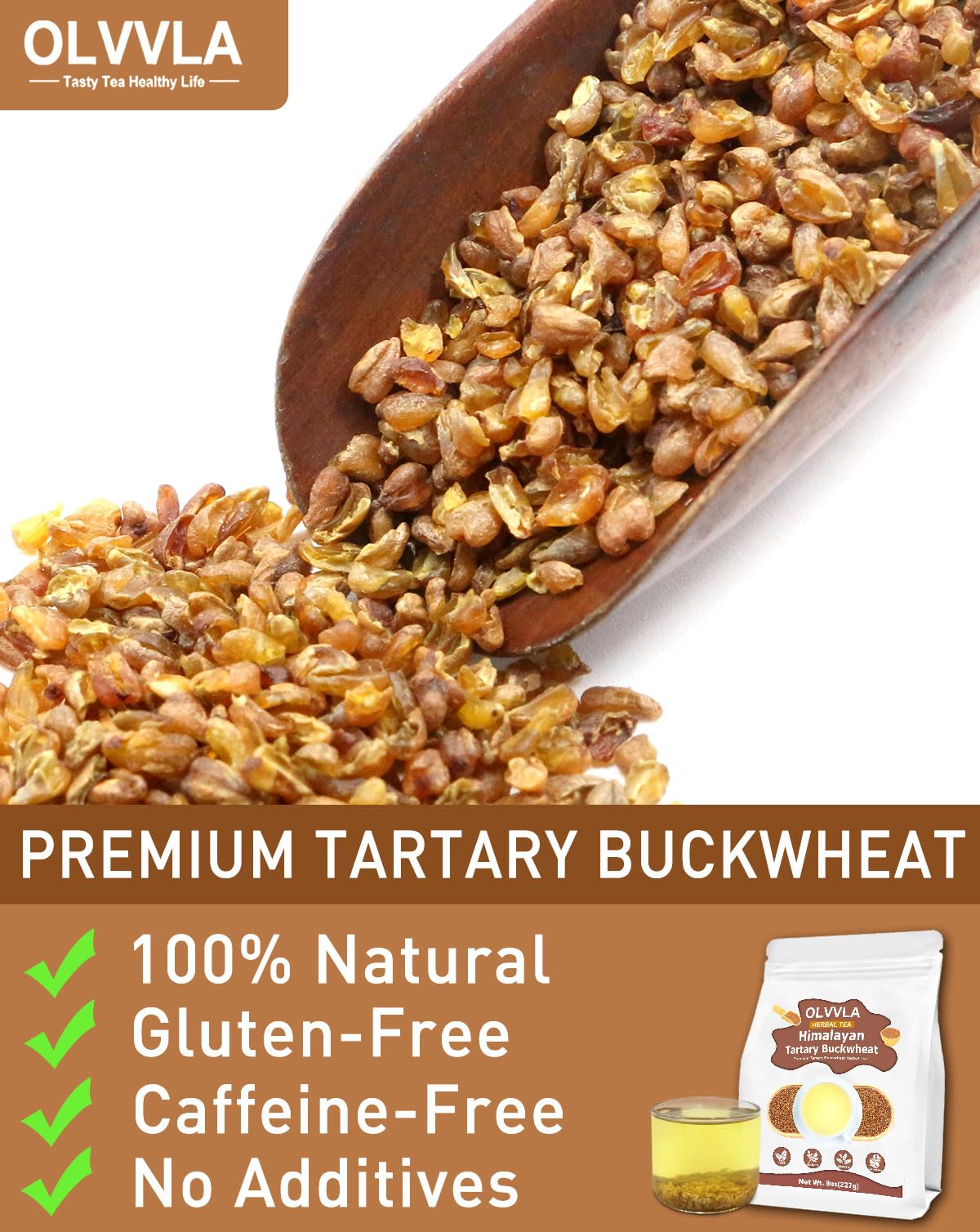 Olvvla Himalayan Tartary Buckwheat Tea - Premium Roasted - Gluten-Free - Caffeine Free - 8oz/227g