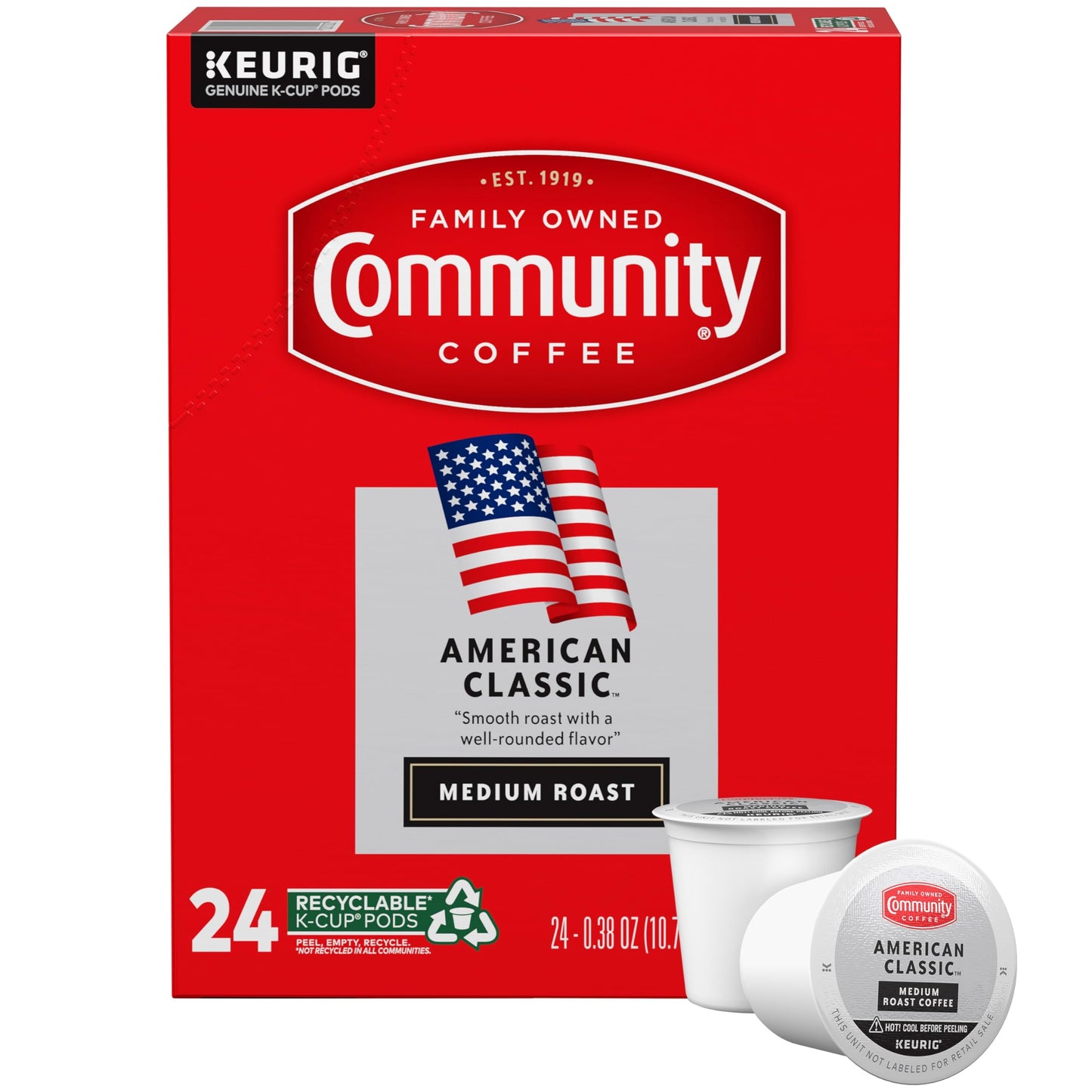 Community Coffee American Classic Medium Roast Coffee Pods, 24 Count, Compatible with Keurig 2.0