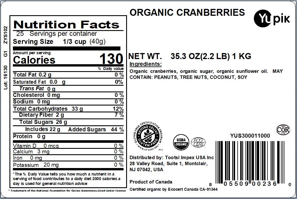 Yupik Organic Cranberries, 2.2 Lb, Non-Gmo, Gluten-Free, Kosher, Vegan, Sweetened Dried Fruits, Fruity & Tart, Plump & Chewy, So
