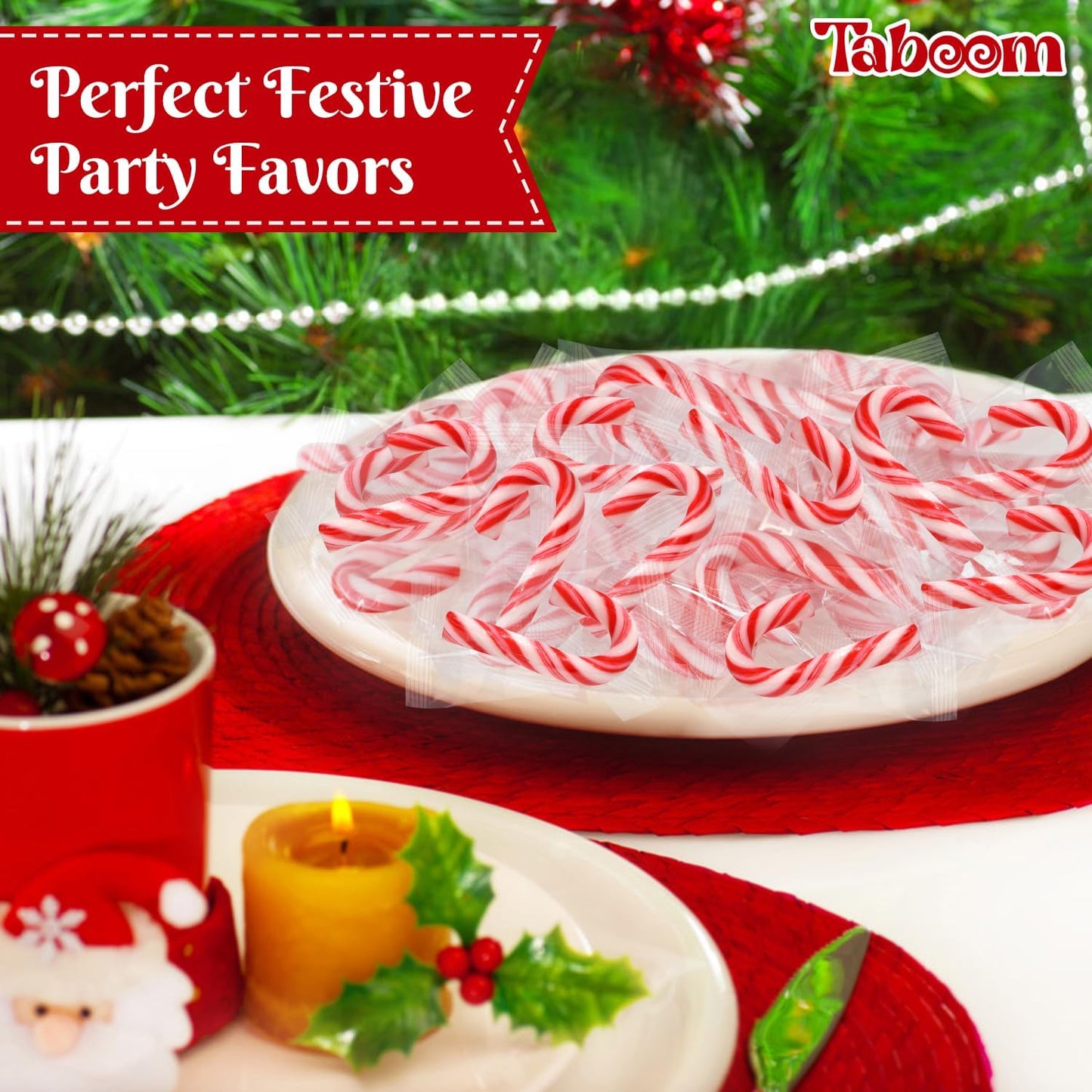 Taboom Mini Candy Cane 25 Pack - Red & White Peppermint Candy Canes for Holiday Gifts, Stocking Fillers & Party Favors