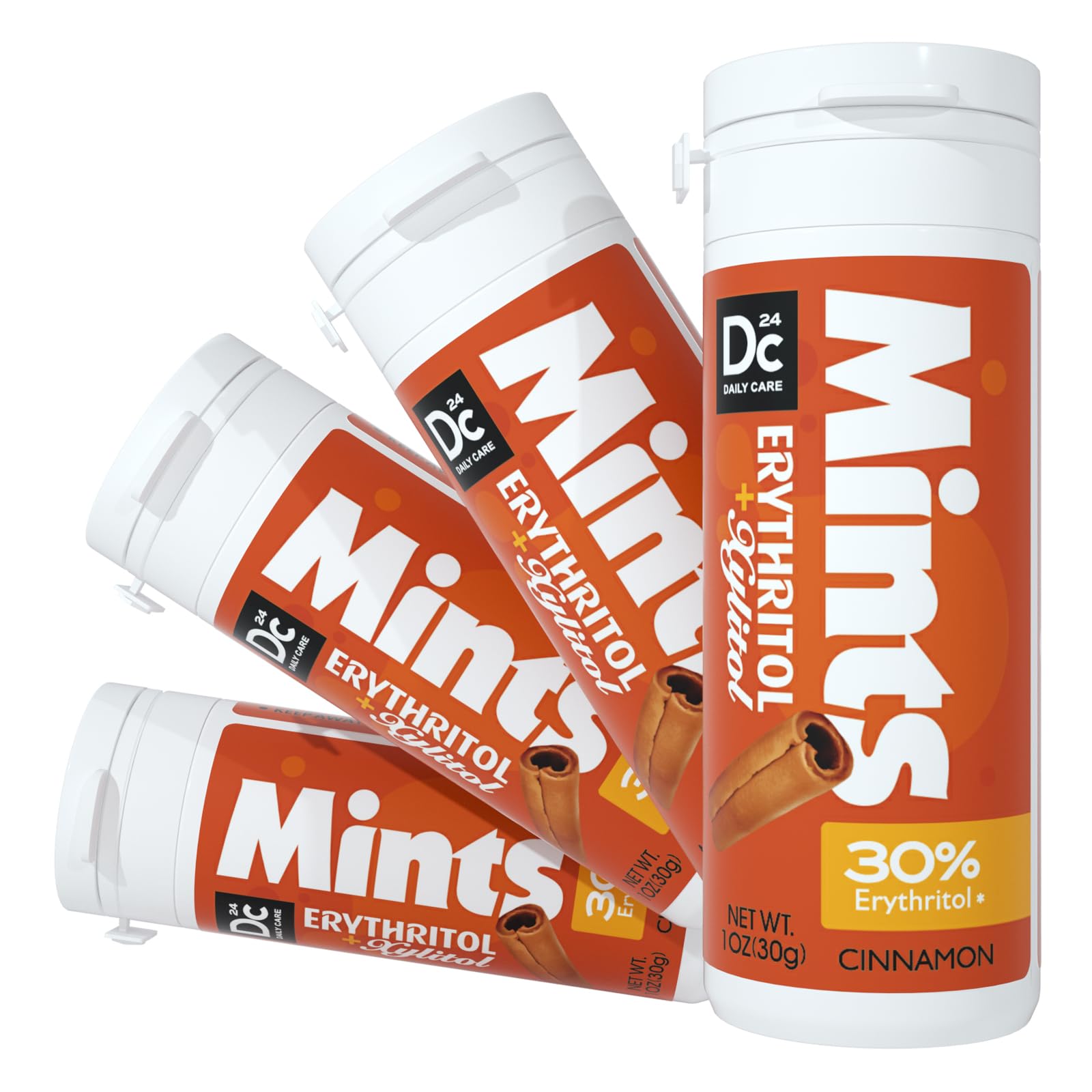 Dc24 Daily Care Xylitol Erythritol Mints, No Aspartame Sugar Free Mints, Low-Calorie, Dry Mouth Mints Keto Cinnamon 30 Pieces (P