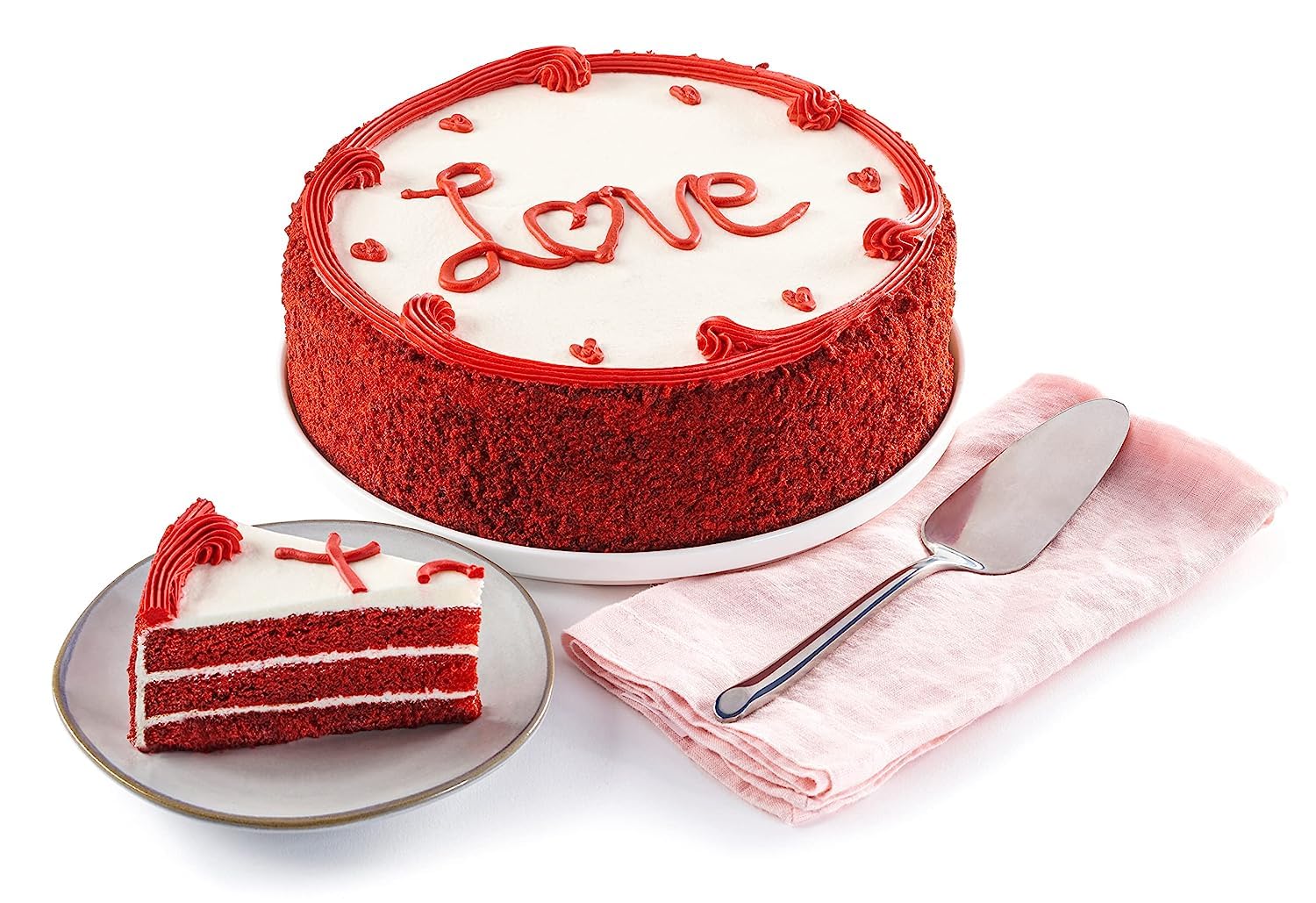Davids Cookies Red Velvet Love Cake 10  - Hand Decorated Baked Moist Layered Cake With Creamy Filling - Amazing Dessert Gift For Your Family Friends And Special Someone
