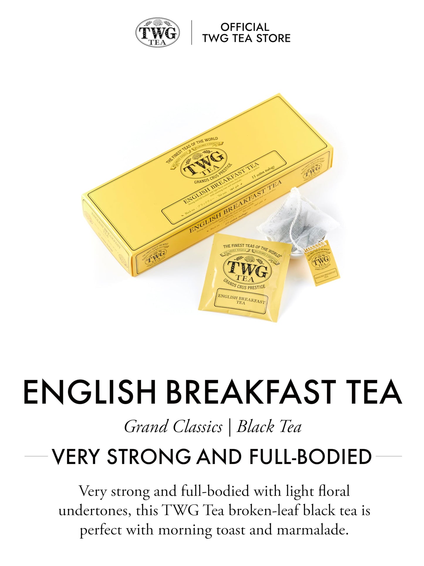 Twg Tea | English Breakfast Tea | Black Tea | Floral Undertones | 15 Hand Sewn Cotton Teabags | Gift Set