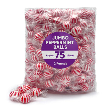 Jumbo Mint Balls Peppermint Hard Candy Bulk - 2 Pounds Approx 75 Pieces of Mini Candy Canes Balls for Christmas Candy Stocking S