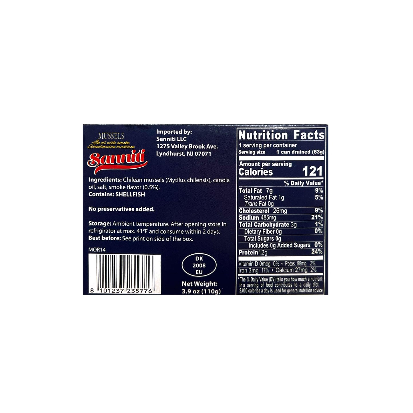 Sanniti Smoked Mussels in Oil, 3.9 oz, Scandinavian Tradition, Pack of 3, Product of Denmark