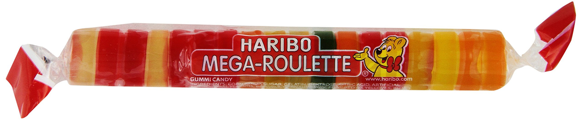 Haribo Gummi Candy, Mega-Roulette Gummy Candy, 1.59 Ounce Rolls (Pack Of 24) Delicious Soft & Chewy Sweet Snacks, Assorted Fruity Flavors