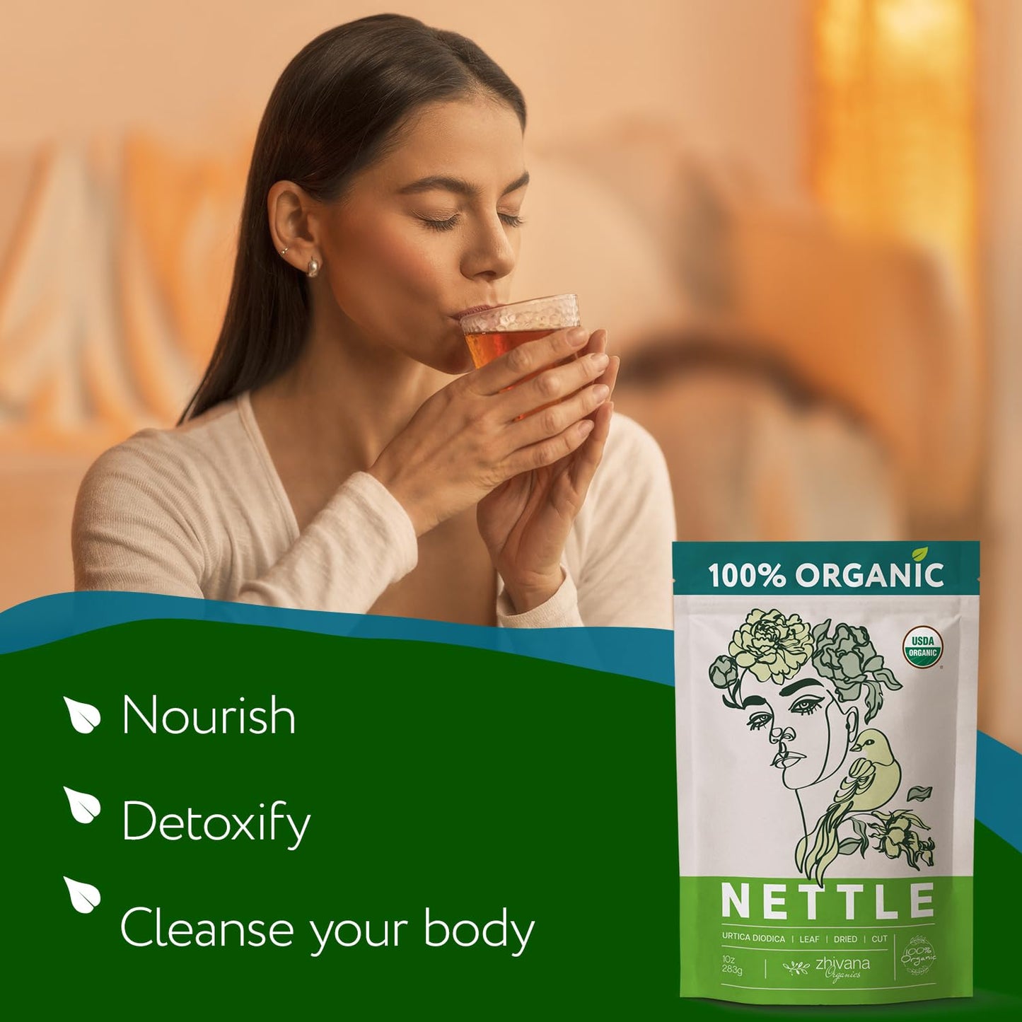 Zhivana Organics Nettle Tea - Nettle Leaf Organic, Nettle Tea Loose Leaf, Stinging Nettles Loose Leaf Organic, Ortiga Verde Orga