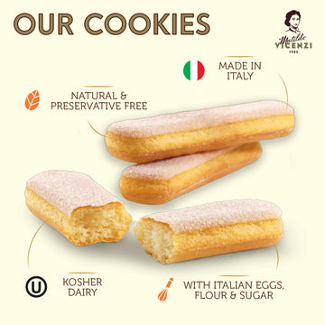Matilde Vicenzi Vicenzovo Ladyfingers 14.10oz - Classic Italian Biscuits, Ladyfingers Cookies for Tiramisu, Kosher Dairy Cookies