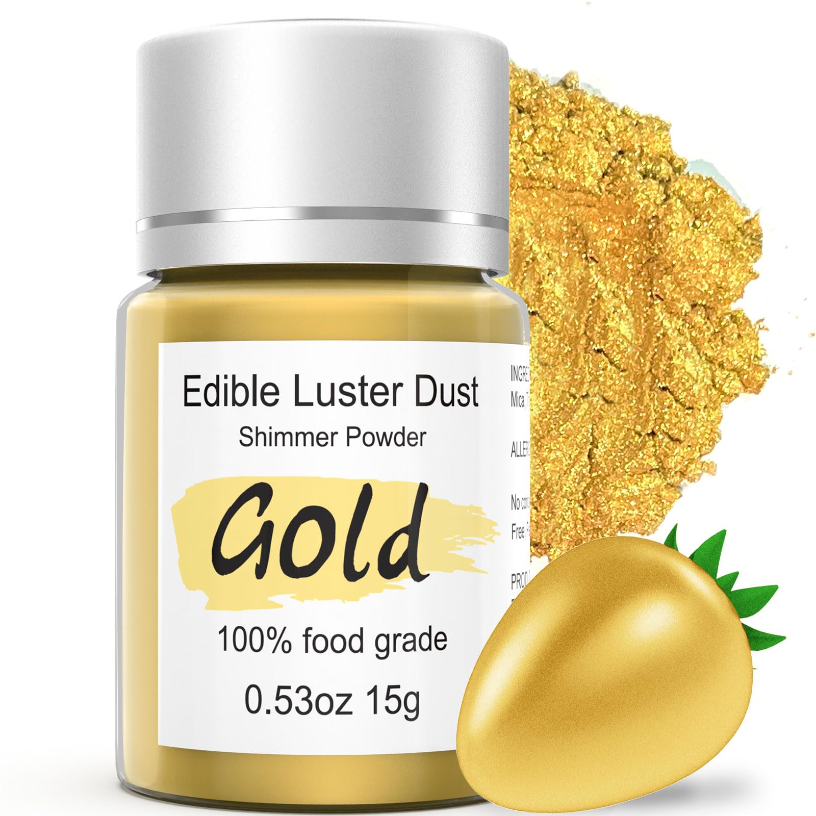 15g Edible Gold Luster Dust for Drinks Cake Decorating - Colaele Gold Shimmering Edible Glitter Dust for Chocolates, Metallic Fo
