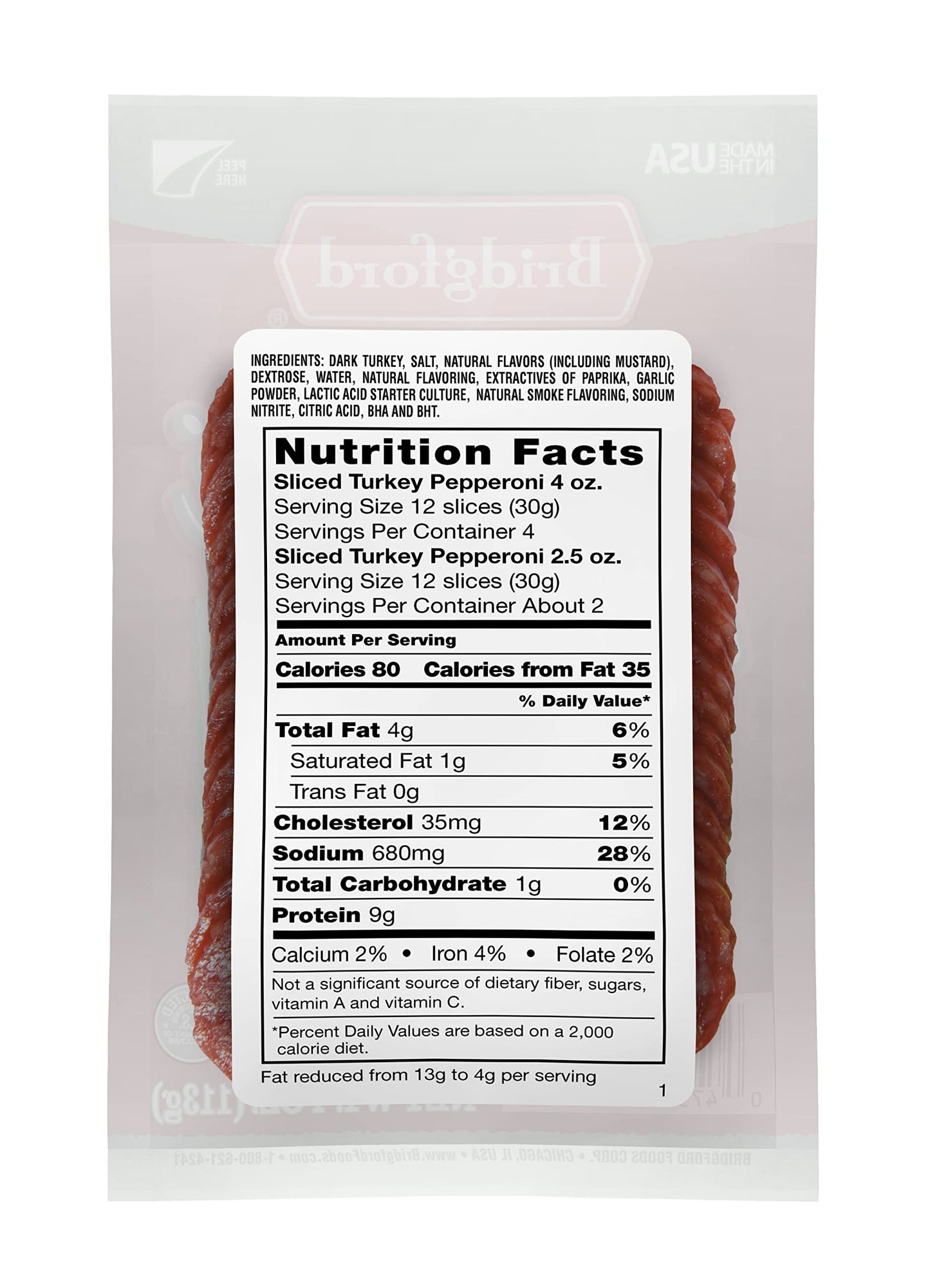 Bridgford Sliced Turkey Pepperoni - 4 oz Pack of 3 - Protein-Rich Smoked Slices for Pizza and Sandwiches
