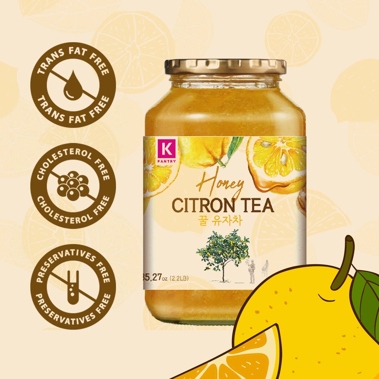 Kpantry Honey Citron Tea - Korean Marmalade With Chemical-Free And Fresh Yuzu Citron - Stress Relief Soothing Blend & Instant Ho