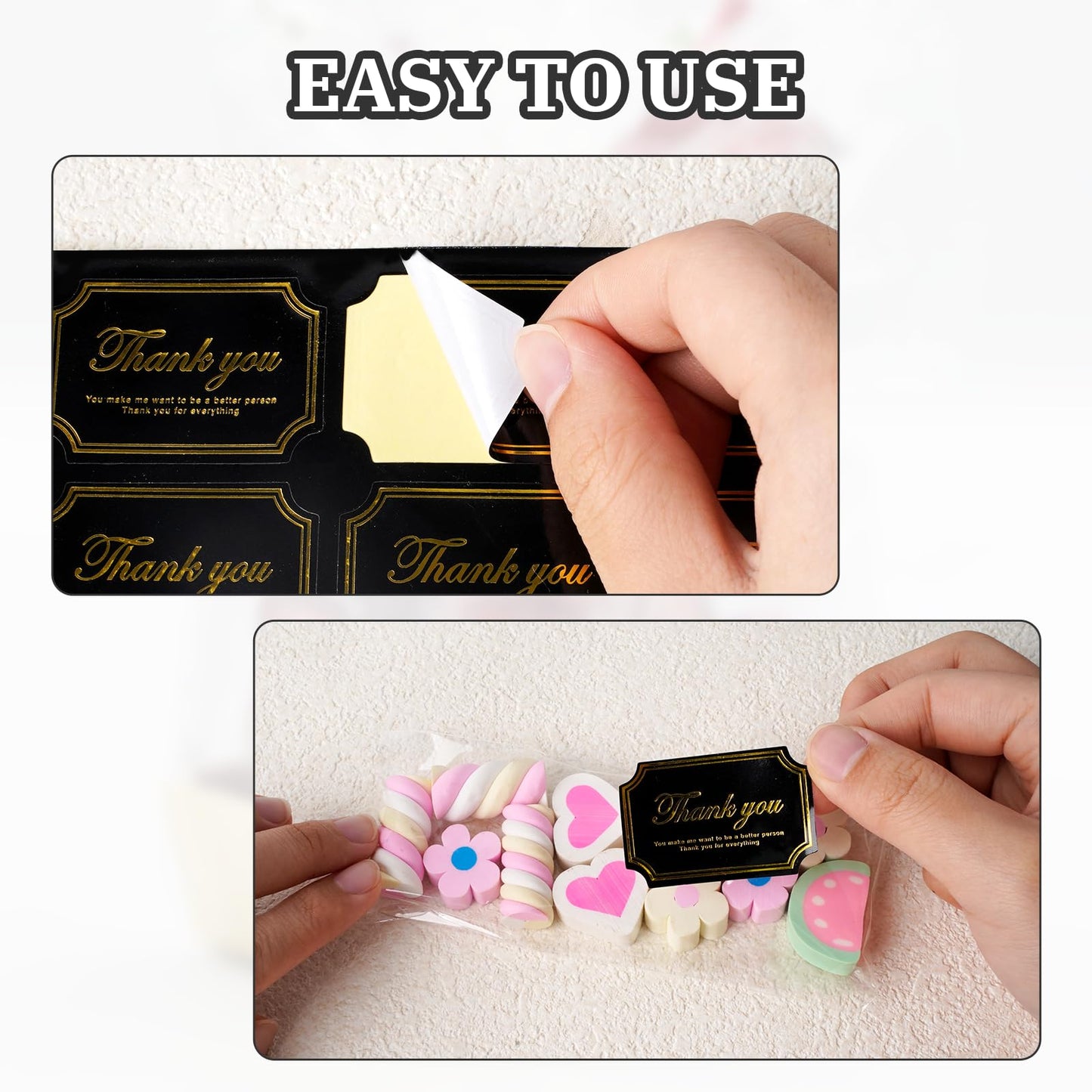 Qiuruoo Chocolate Bar Wrappers with Thank You Stickers, 2.5 x 7.1 Inch, Gold/Clear, Self-Adhesive Plastic, 200 Pcs
