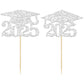 Gyufise 24 Pack 2025 Graduation Cap Cupcake Toppers 2025 Silver Glitter Class Of 2025 Cupcake Picks 2025 Graduation Theme Party