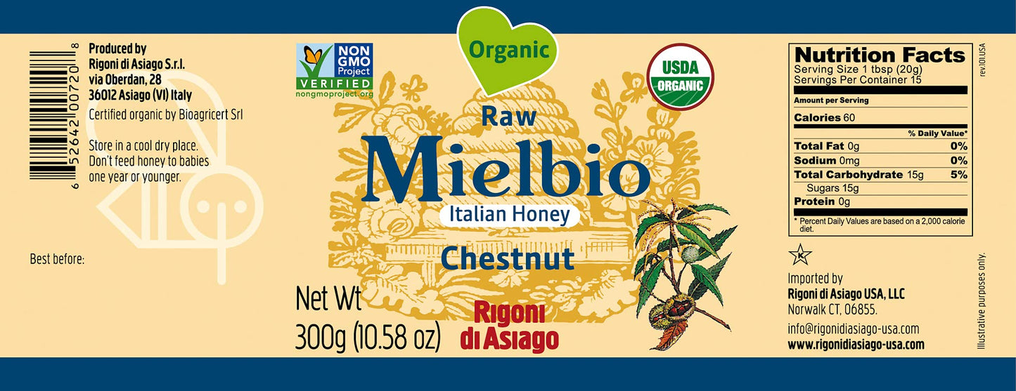 Rigoni Di Asiago Mielbio Organic Italian Raw Chestnut Honey, 10.58Oz (Pack Of 6)