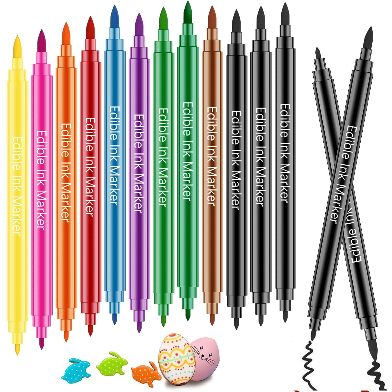 Edible Markers for Cookie Decorating- 12PCS Edible Marker Food Coloring Pens Set Drawing Double Side Writers Tools for Kids DIY 