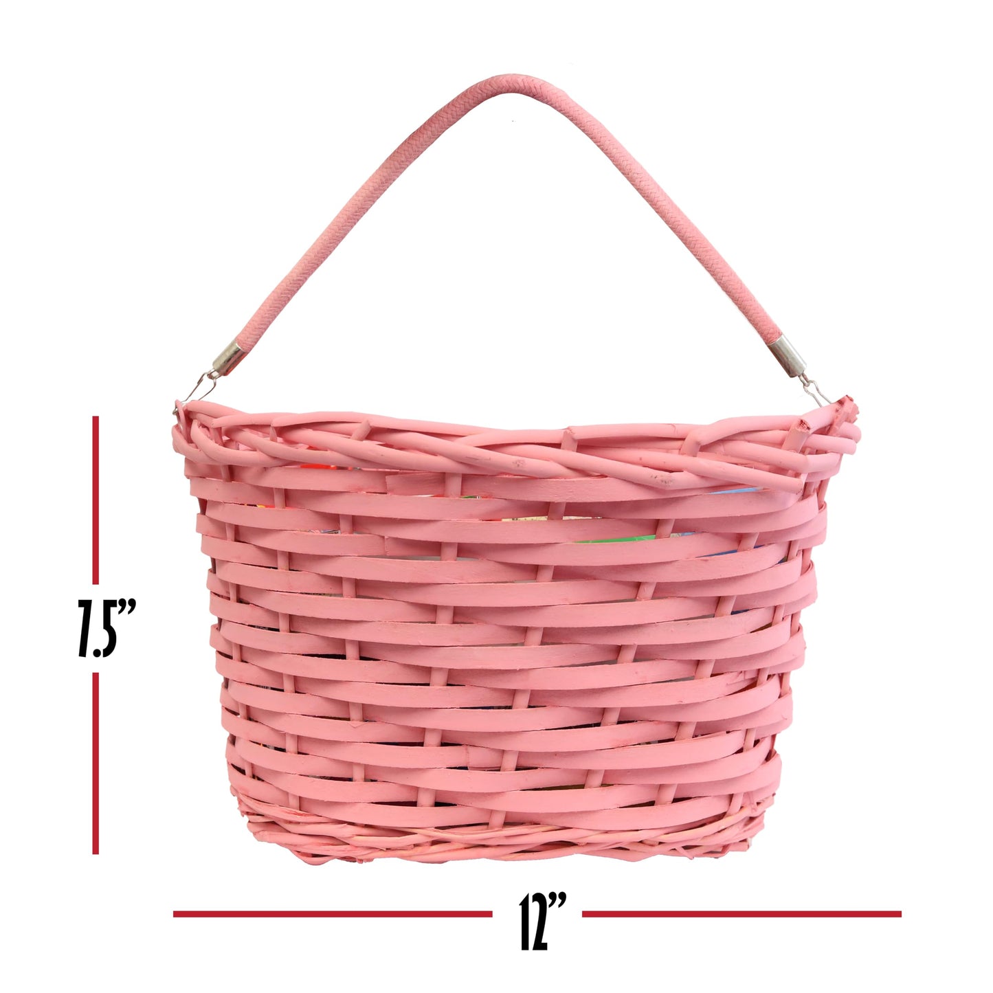 Easter Pink Oval Willow Basket (70 Ct) Filled With Treats, Snacks, Candy, Peelable Gummies, Marshmallow Gummies, Bunny And More,