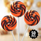 Orange and Black Swirl Lollipops  Pack of 50 Pieces Suckers Individually wrapped  Ideal Lollipops Bulk Supply for Candy Buffets  Vibrant Swirl Suckers for Easy Sharing