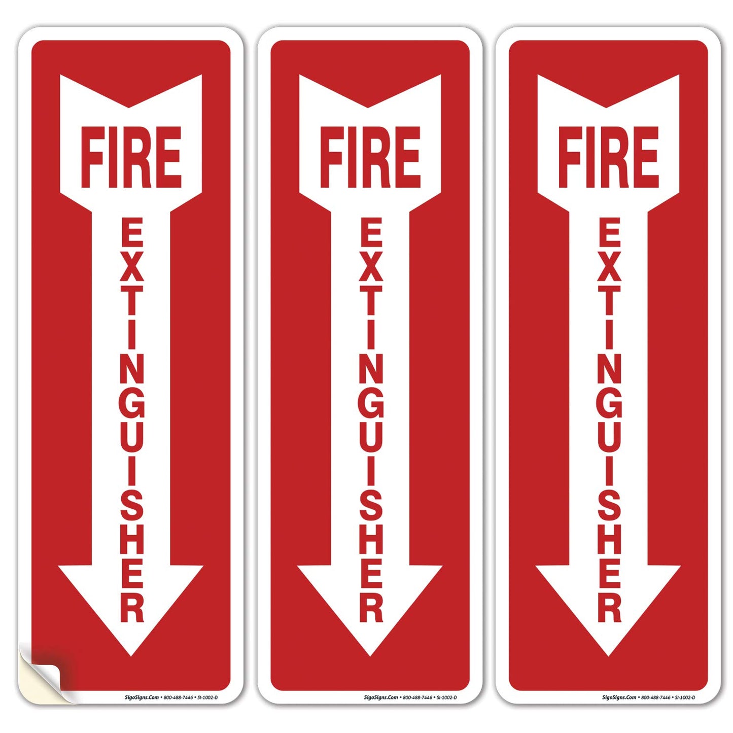 Sigo Signs (3 Pack) Fire Extinguisher Sign, Fire Extinguisher Stickers, 4X12 Inches, 4 Mil Vinyl Self Adhesive Durable Decal Sti