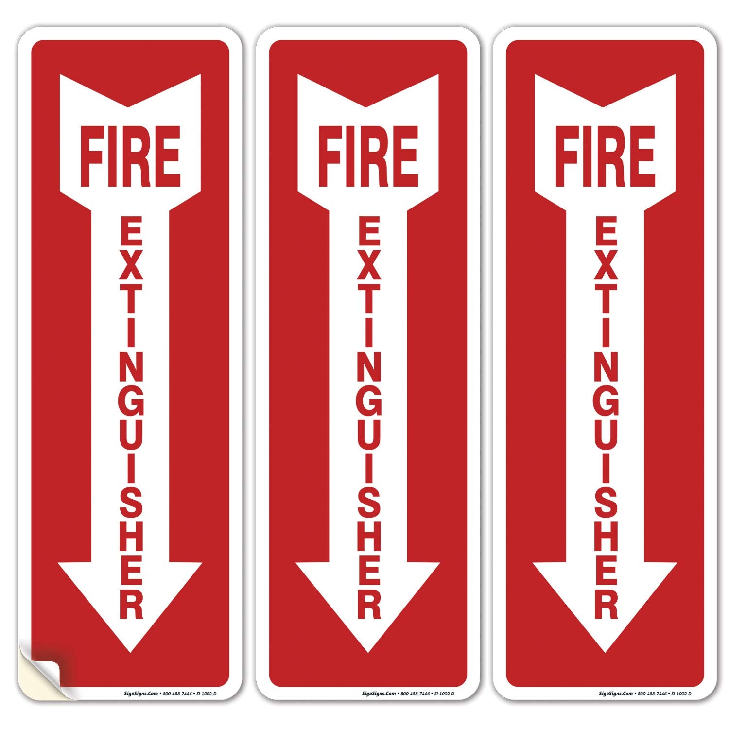 Sigo Signs (3 Pack) Fire Extinguisher Sign, Fire Extinguisher Stickers, 4X12 Inches, 4 Mil Vinyl Self Adhesive Durable Decal Sti