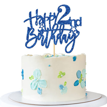 Roadsea Happy 2Nd Birthday Cake Topper - Kid Girl Boy Two Years Old Birthday Cake Supplies - 2Nd Birthday Party Decorations - Bl