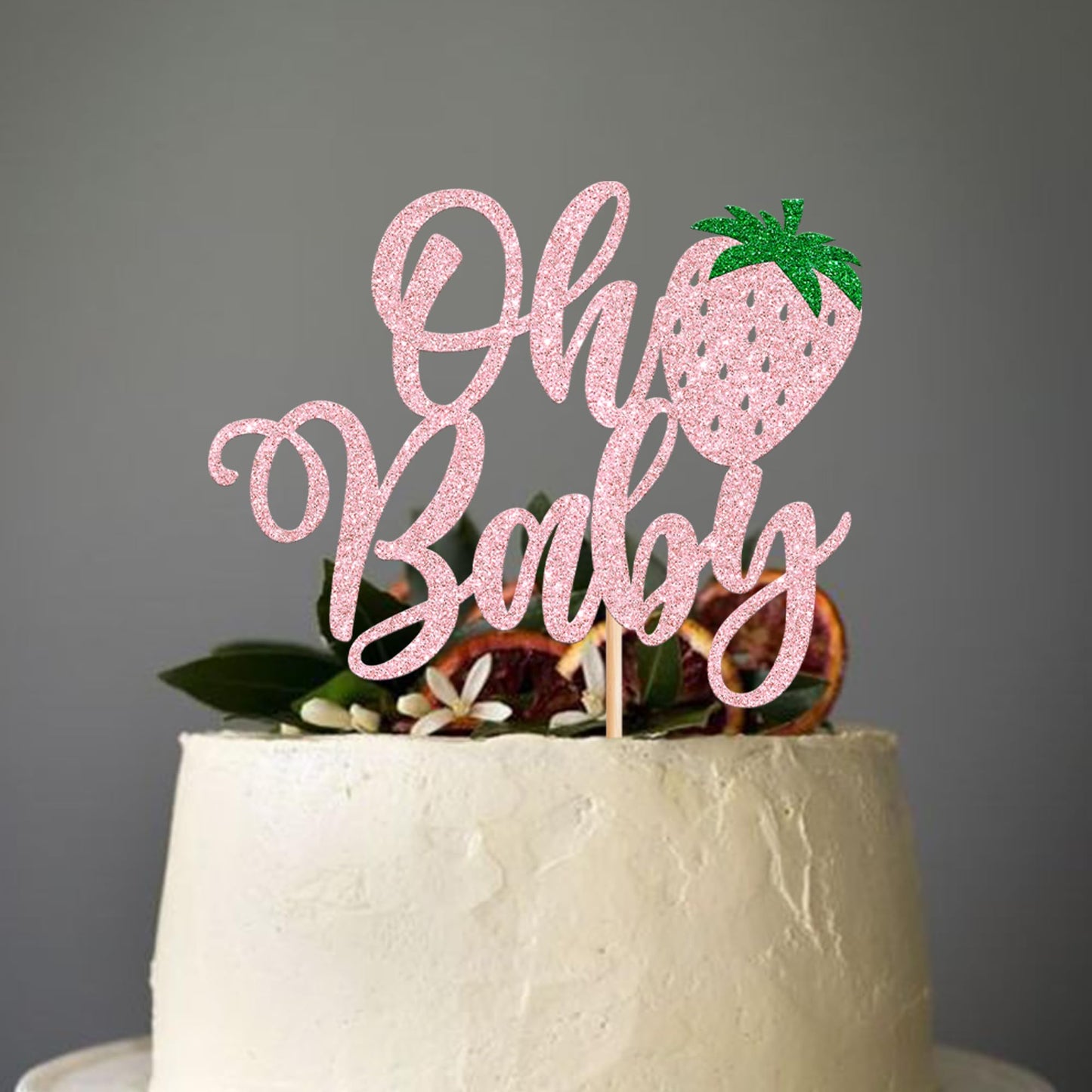 YCTHUNFISH Cake Topper, Glitter Strawberry Design, Paper, Pink, Ideal for Baby Shower or Kids Birthday Parties