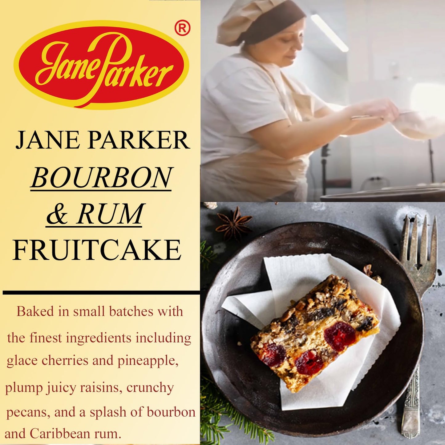 Jane Parker Fruitcake Holiday Cake 1 Pound Loaf in Box - Best Fruitcake for Christmas