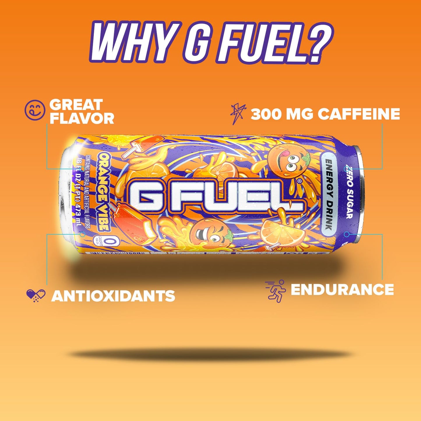 G Fuel Energy Drink, Orange Creamsicle, Sugar Free, 300mg Caffeine, 16 oz Cans, 12-Pack