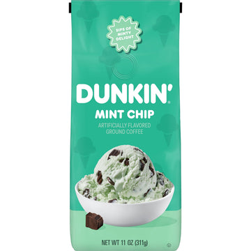 Dunkin Mint Chip Artificially Flavored Coffee, Ground Coffee, 11 Oz. Bag