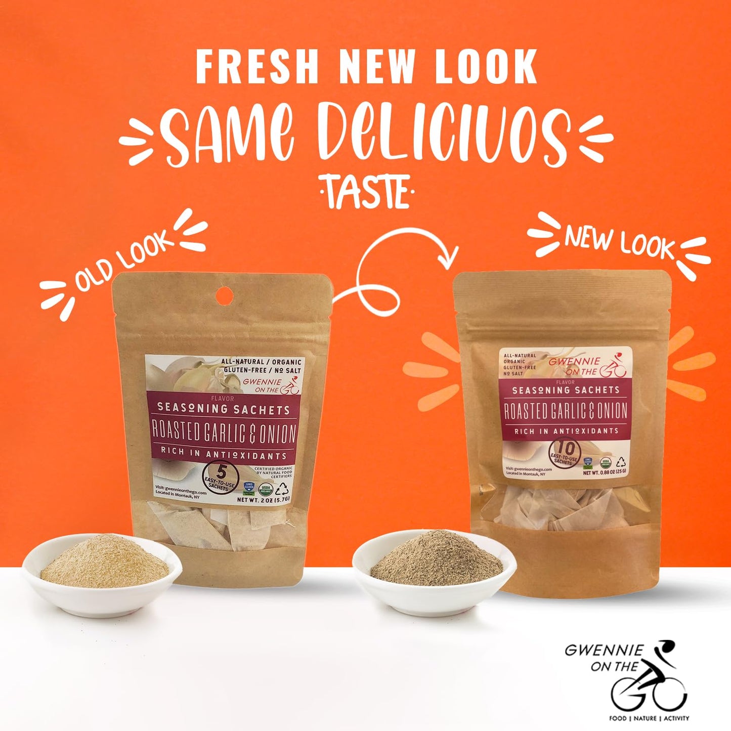 Gwennie On The Go - Seasoning Sachets | Roasted Garlic & Onion | Certified Organic | Fresh, Gluten- Free | Resealable Pouch | Se