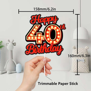 Happy 40Th Birthday Cake Topper Fluorescent Flashing Night Out Hen Movie Nightclub Theme Decor Supplies Boy Girl Happy Birthday