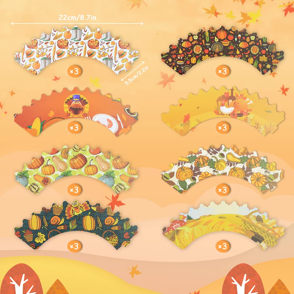 48 Pcs Thanksgiving Cupcake Toppers And Wrappers, Turkey Maple Leaf Pumpkin Cupcake Picks Decorations, For Thanksgiving Give Tha