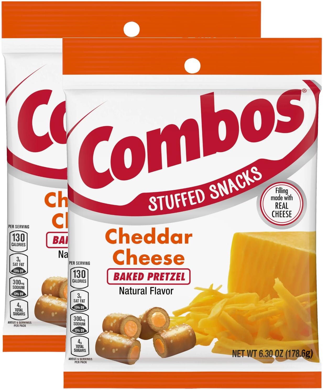 Combos Cheddar Cheese Baked Pretzels, 6.3 oz Bag (Pack of 2)