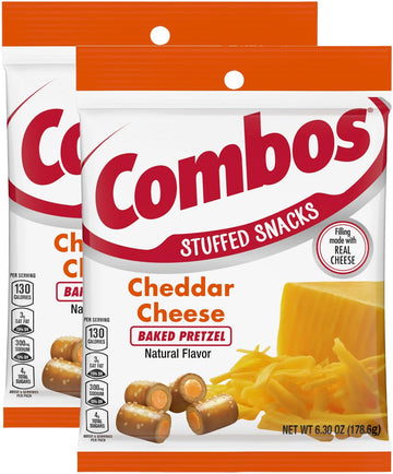 Combos Cheddar Cheese Baked Pretzels, 6.3 oz Bag (Pack of 2)