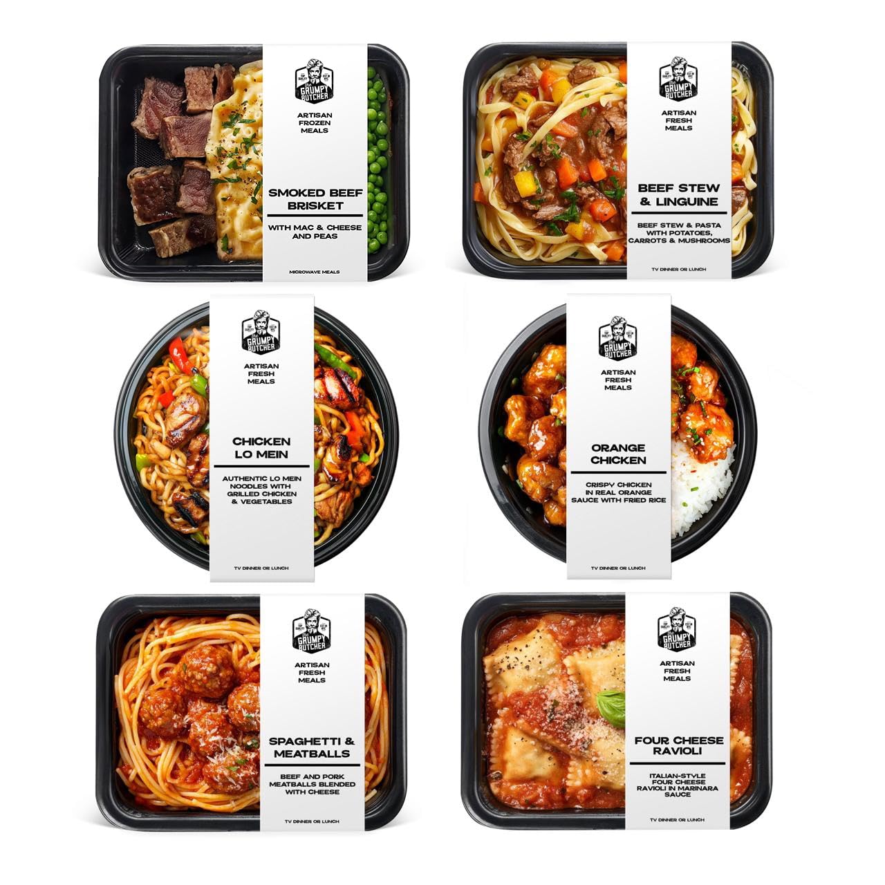 Grumpy Butcher Chef-Crafted Gourmet Meals Sampler: Comfort Classics  6-pack (10 - 15 oz each) - enhanced Prepared Meals & Entrees