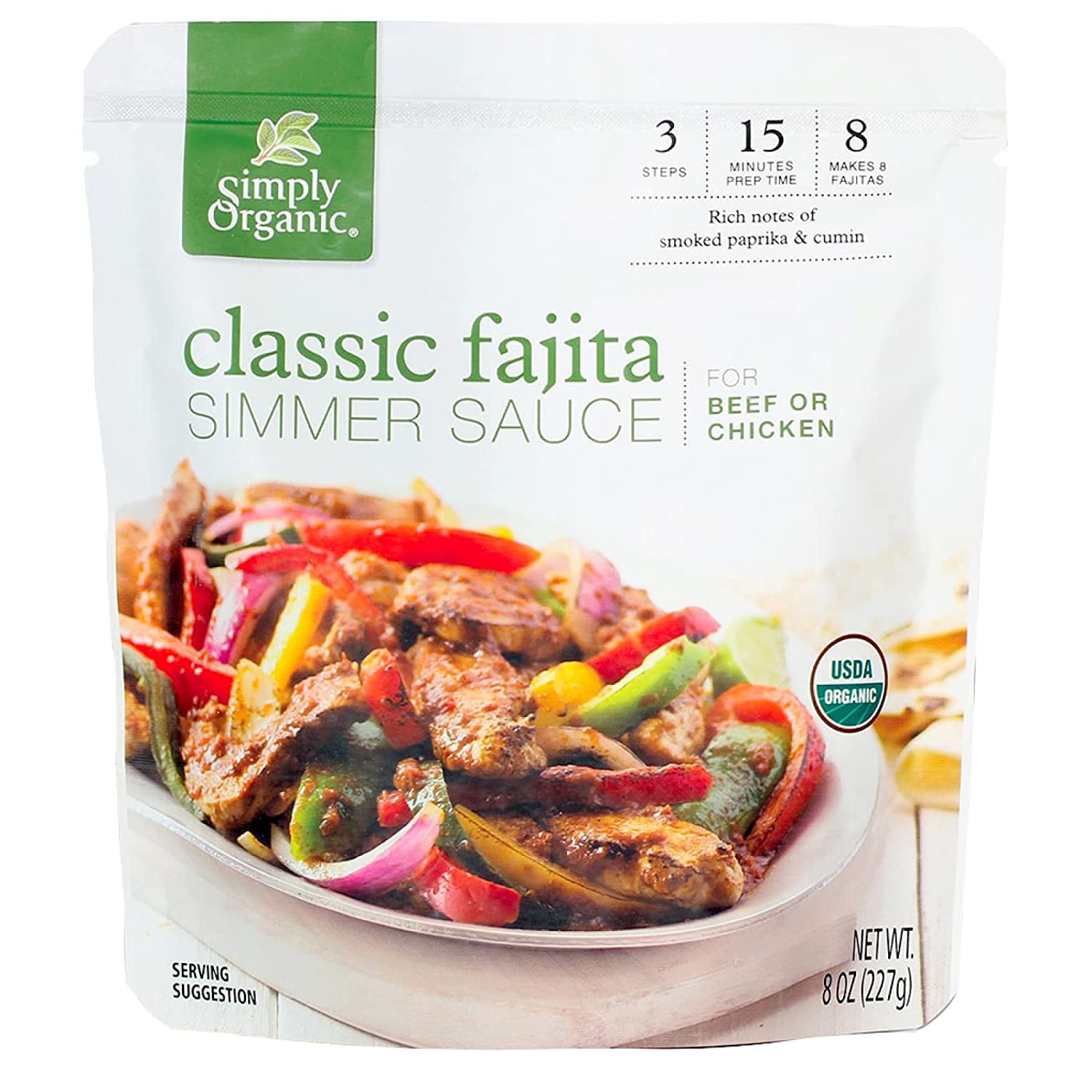 Simply Organic Classic Fajita Simmer Sauce  Certified Organic | 8 Oz