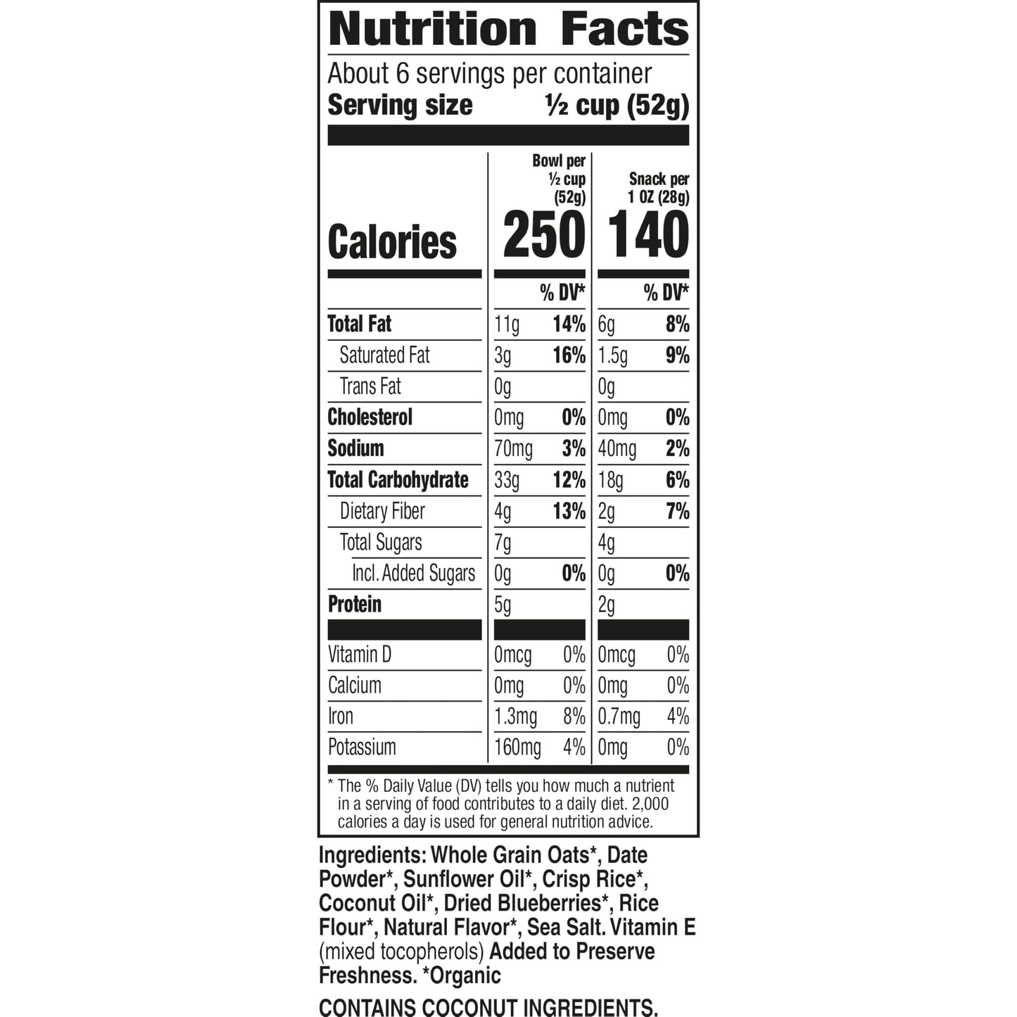 Cascadian Farm Organic Granola with No Added Sugar, Blueberry Vanilla Cereal, Resealable Pouch, 11 oz.