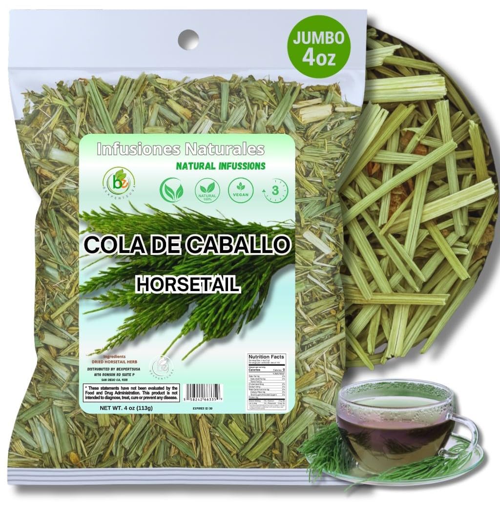 Cola de Caballo Herbal Tea - 4 oz (113 g) - 100% Natural Horsetail Loose Leaf Tea (Shave Grass) - Traditional Mexican Remedy - Caffeine-Free  Vegan  Non-GMO  Gluten-Free - by BexpertsUSA