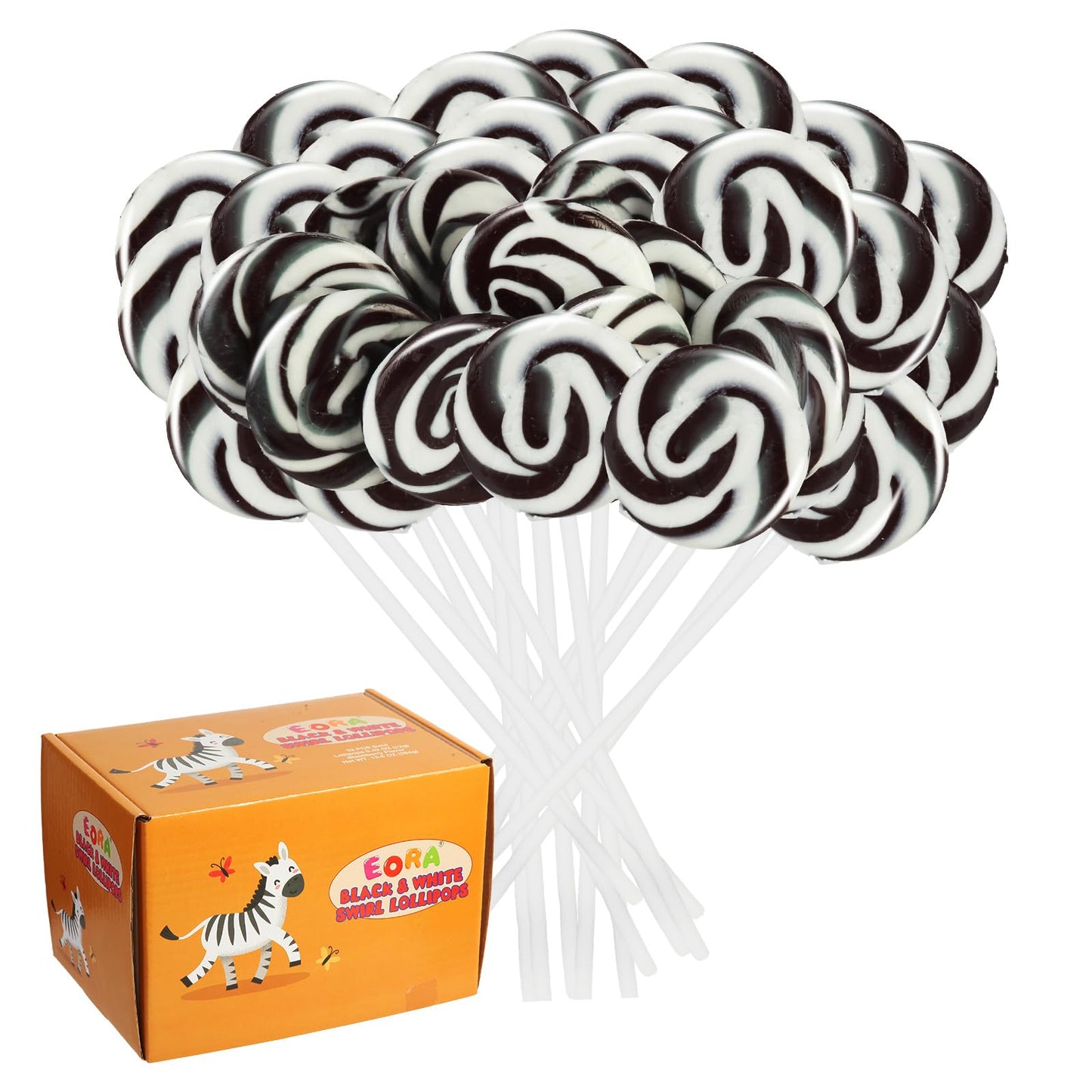 Black Swirl Lollipops 32 Pack, Black & White Candy Swirl Lollipops Individually Wrapped Suckers, Halloween Suckers Lollipops Can