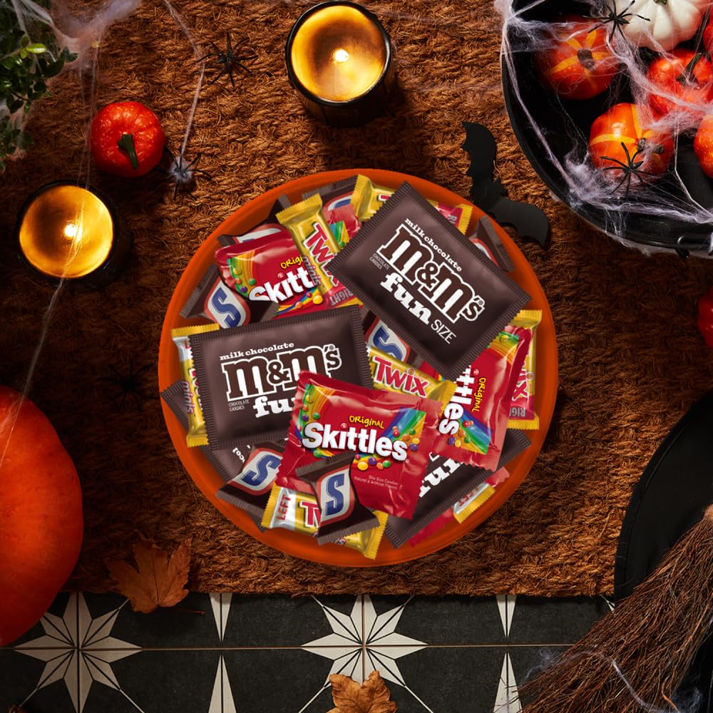 M&MS Milk Chocolate  SNICKERS  SKITTLES Original & TWIX Fun Size and Minis Individually Wrapped Trick or Treat Halloween Candy Variety Pack  60 Ct Bulk Bag